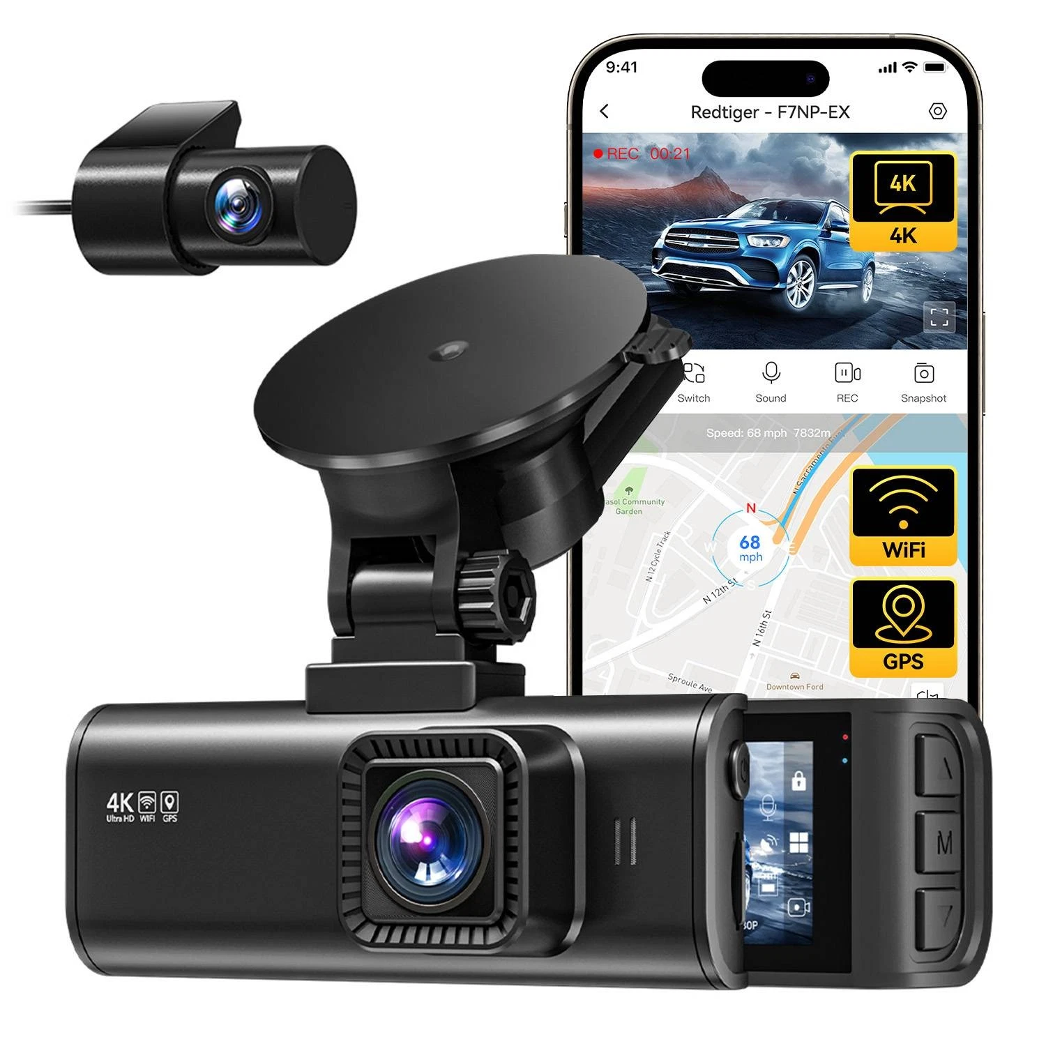 REDTIGER F7NP 4K Dashcam mit Front- und Rückkamera