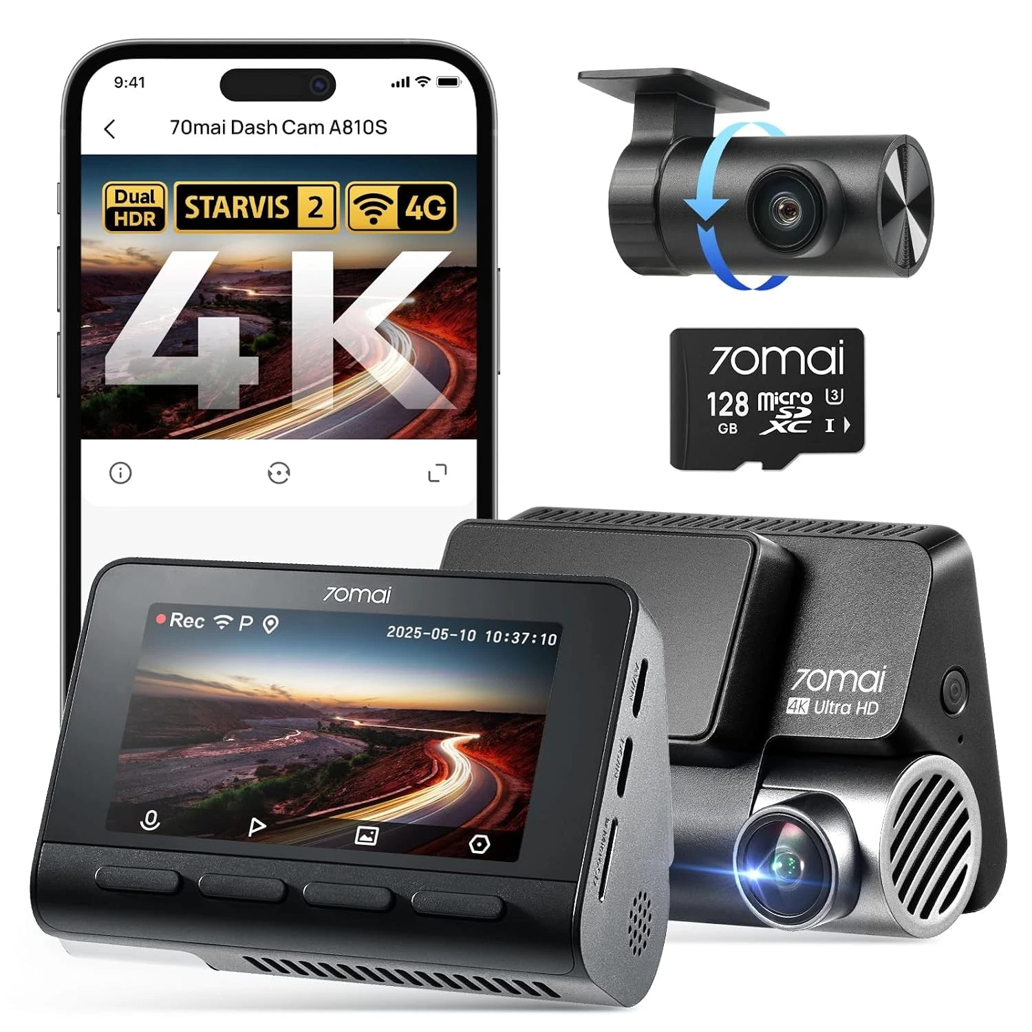 70mai A810S 4K Dashcam mit Front- und Rückkamera
